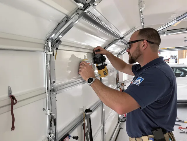 Valley Falls Garage Door Repair technician quieting a noisy garage door in Valley Falls