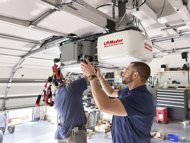 Valley Falls Garage Door Repair technician performing advanced diagnostics on garage opener in Valley Falls