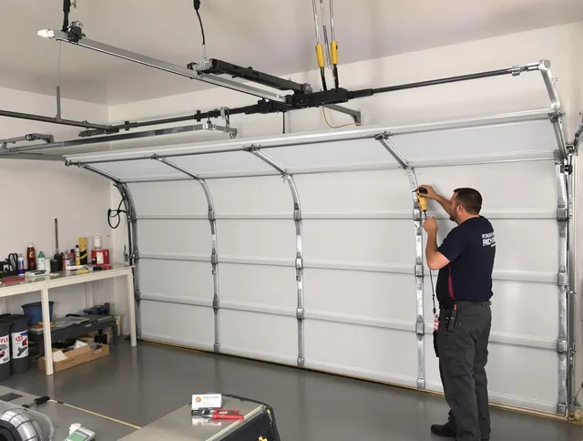 Valley Falls Garage Door Repair certified technician performing overhead door system repair in Valley Falls
