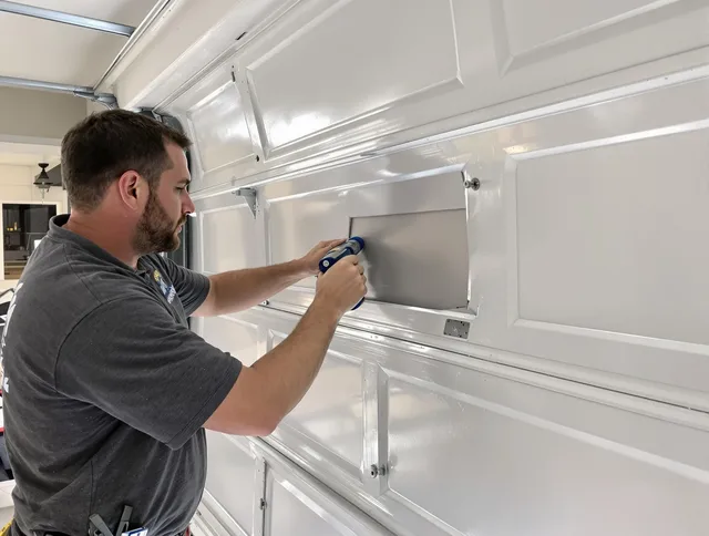 Garage door panel repair by Valley Falls Garage Door Repair in Valley Falls